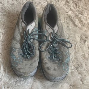 Grey and Teal Under Armour Shoes